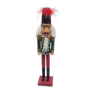 Vtg Wooden Slim Nutcracker British Soldier Christmas Holiday Decor 9" Green Red